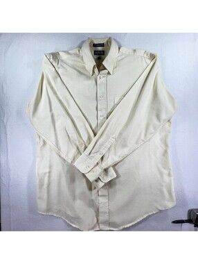 Honors Classic Button-Down Shirt 17 34/35 Cream Cotton-Poly Blend USA Made